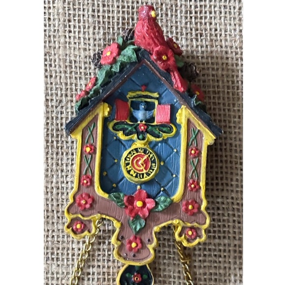 Vintage Resin Cuckoo Clock Christmas Ornament Folk Art Nordic Style Holiday - Picture 2 of 7